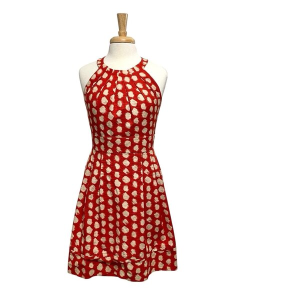 Eliza J. Abstract Polka Dot Poppy Print Stretch Fit Flare Dress Red size 8 - Picture 1 of 8